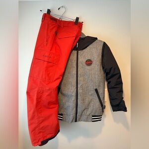 Burton Youth Set Size M Game Day Jacket & Exile Cargo Pant. Red, Black, Gray.